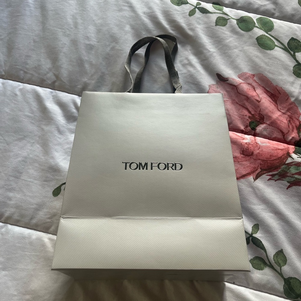 Tom Ford Luxury Textured Grey Shopping Bag with Woven Handles Small Mediumโ